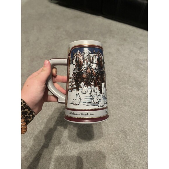 1989 Budweiser Clydesdales Holiday Special Edition Beer Stein Mug - Picture 3 of 6